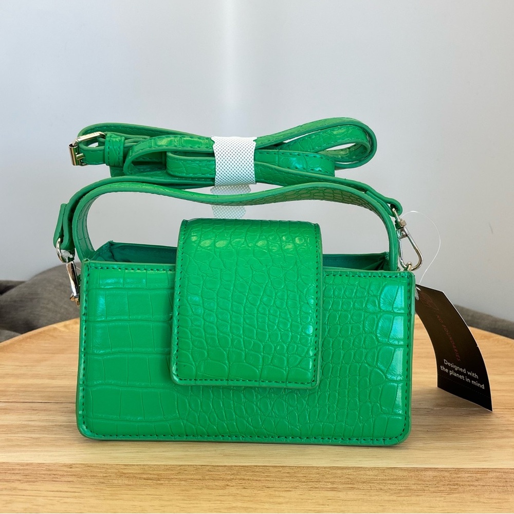 NOBO Bright Green Crocodile-Embossed Mini Crossbody Handbag, NWT